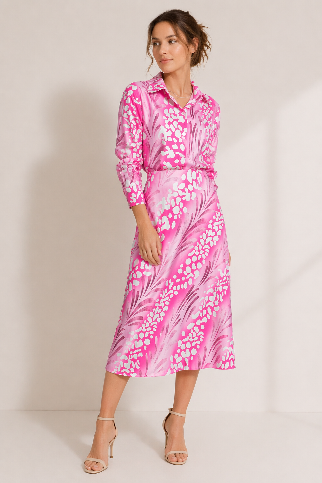 Damen-Set Langarm-Bluse langer Rock Druck elegant lässig - Amanda