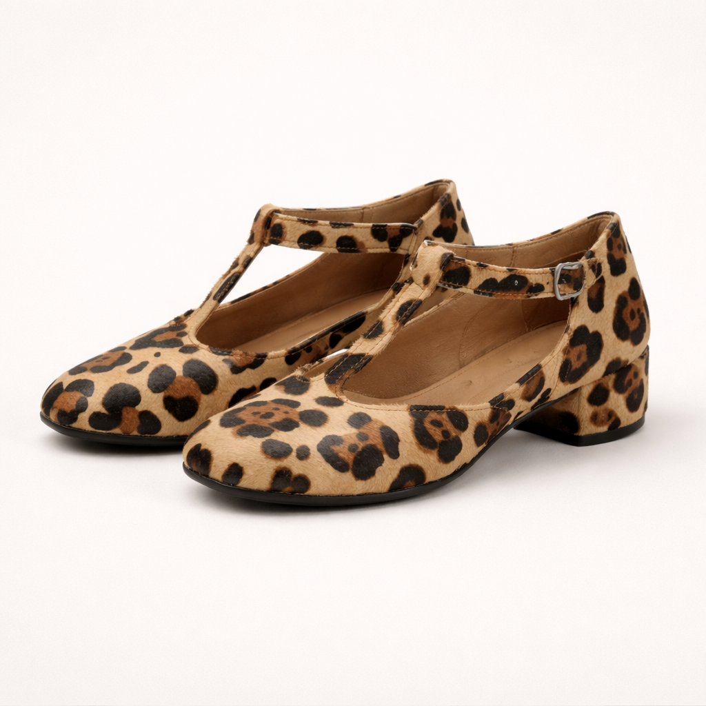 Damen Blockabsatz Schuhe Leopardenmuster T-Riemen - Gianna