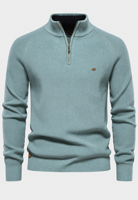 Herrenpullover mit halbem Reißverschluss, Stehkragen und Raglanärmeln – Aurel