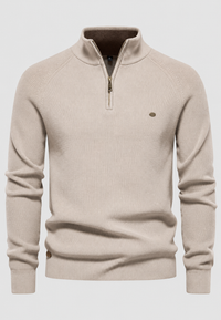 Herrenpullover mit halbem Reißverschluss, Stehkragen und Raglanärmeln – Aurel