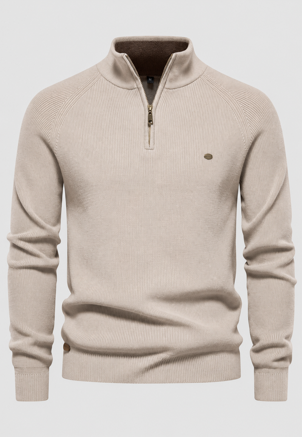 Herrenpullover mit halbem Reißverschluss, Stehkragen und Raglanärmeln – Aurel