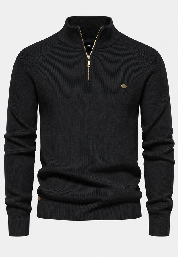 Herrenpullover mit halbem Reißverschluss, Stehkragen und Raglanärmeln – Aurel