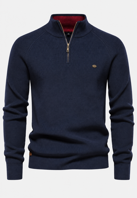 Pull homme à demi-fermeture éclair, col montant et manches raglan - Aurel