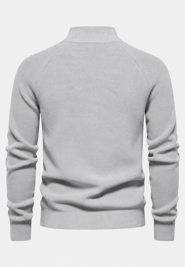 Herrenpullover mit halbem Reißverschluss, Stehkragen und Raglanärmeln – Aurel
