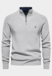Herrenpullover mit halbem Reißverschluss, Stehkragen und Raglanärmeln – Aurel