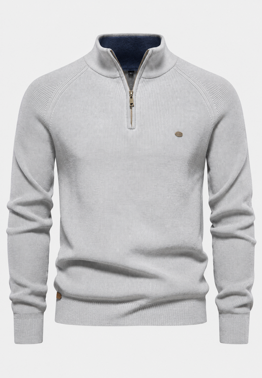 Herrenpullover mit halbem Reißverschluss, Stehkragen und Raglanärmeln – Aurel