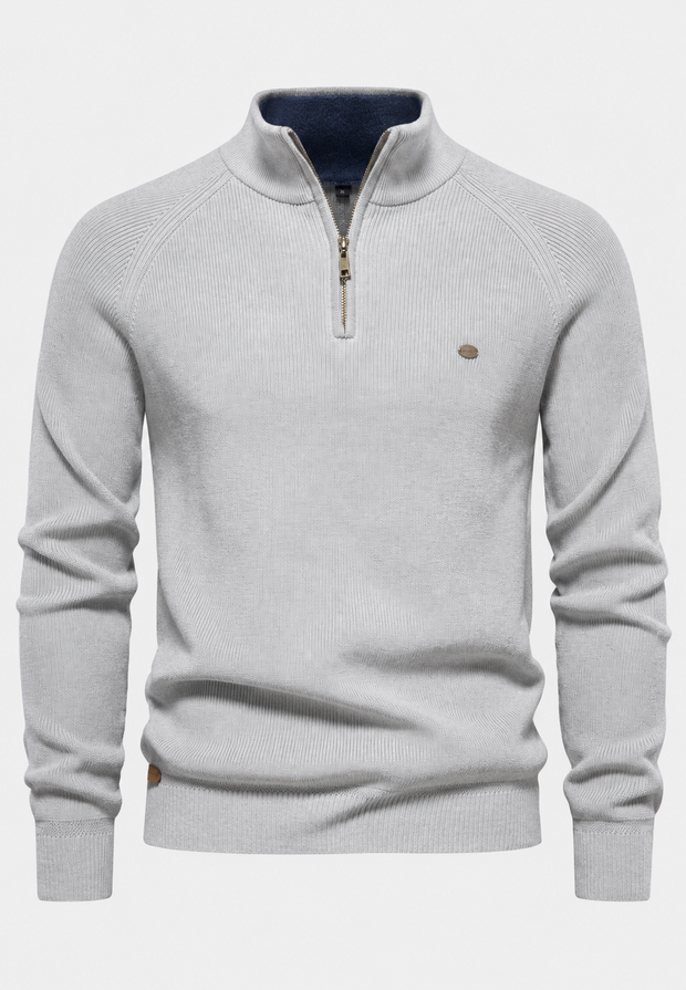 Herrenpullover mit halbem Reißverschluss, Stehkragen und Raglanärmeln – Aurel