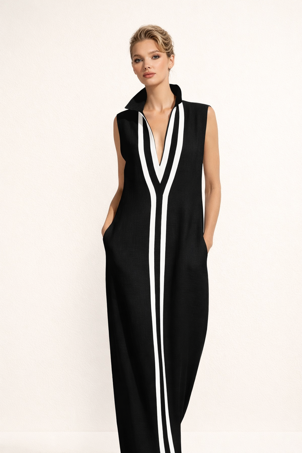 Langes Damenkleid mit V-Ausschnitt - Sigrid