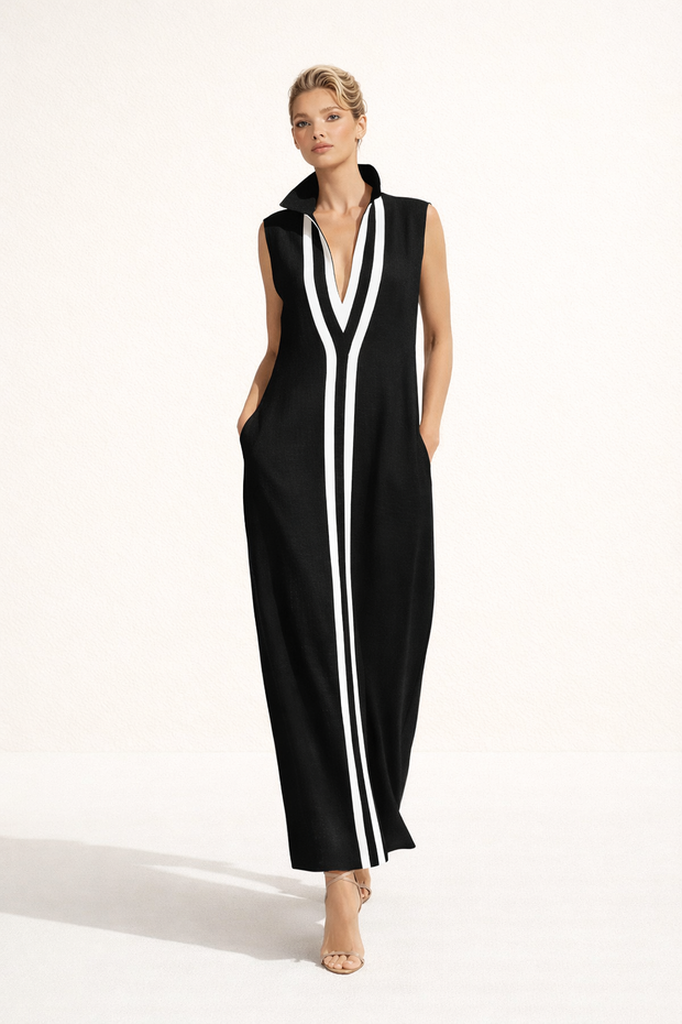 Langes Damenkleid mit V-Ausschnitt - Sigrid