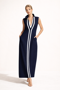 Langes Damenkleid mit V-Ausschnitt - Sigrid