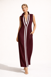 Langes Damenkleid mit V-Ausschnitt - Sigrid