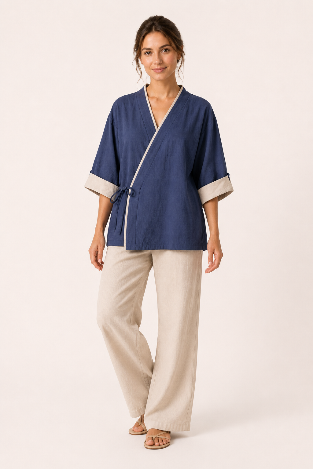 Damen-Kimono-Kreuzbluse mit Paspelierung - Frida