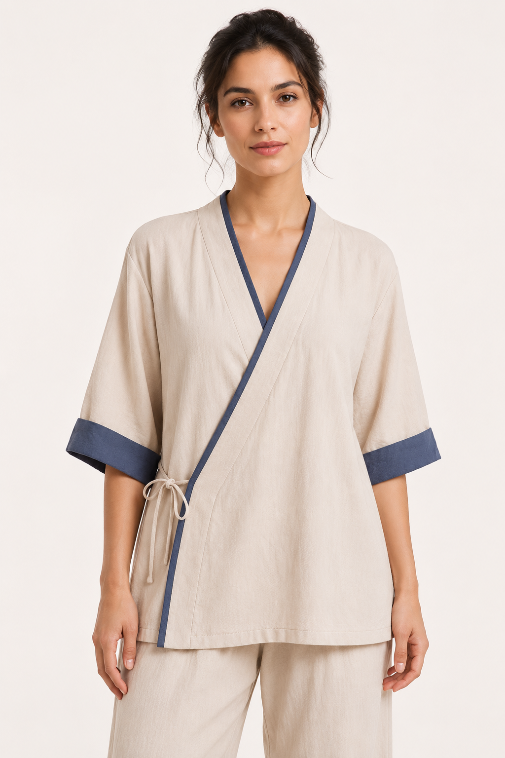 Damen-Kimono-Kreuzbluse mit Paspelierung - Frida