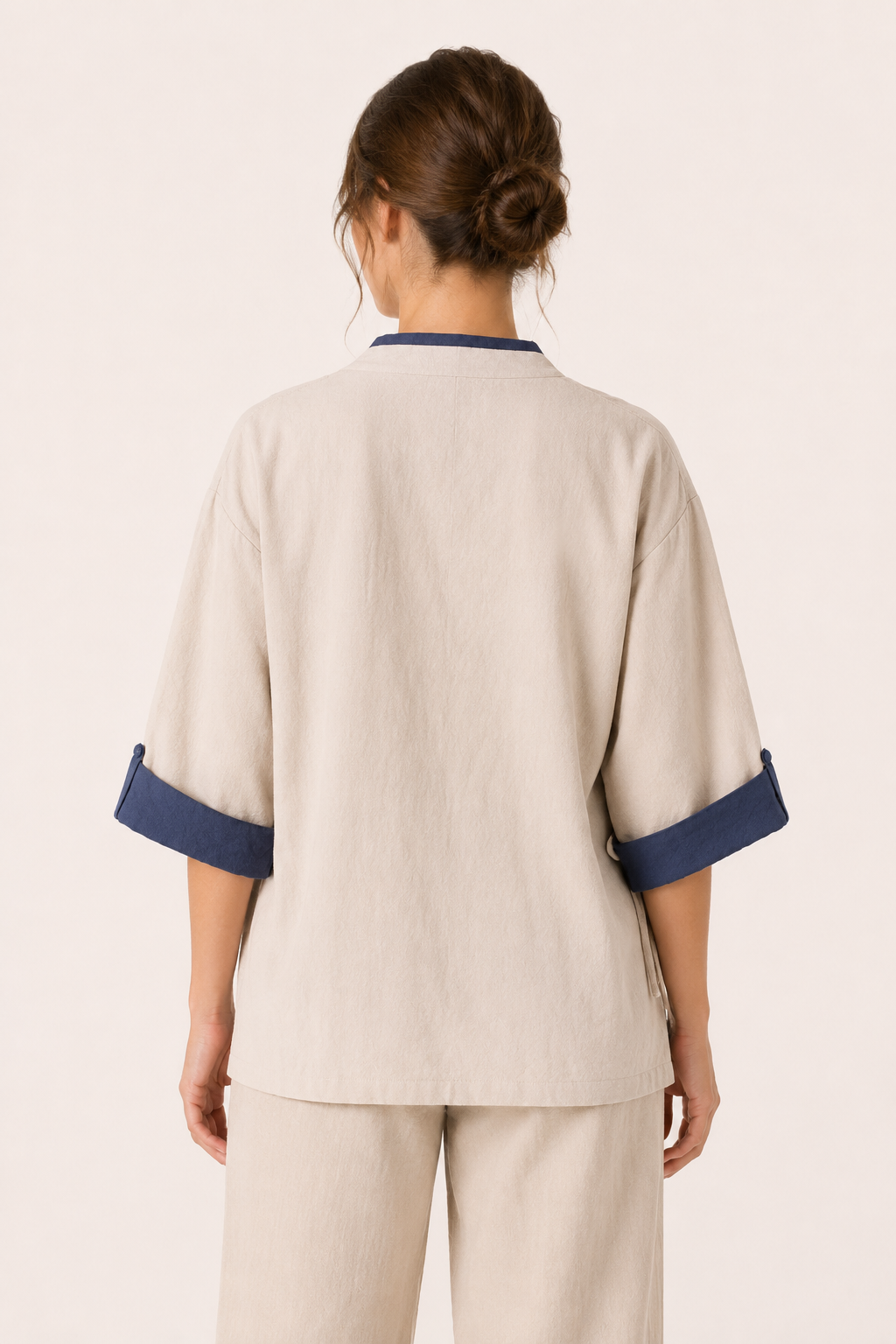 Damen-Kimono-Kreuzbluse mit Paspelierung - Frida