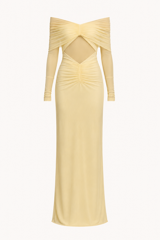 Robe longue femme invité mariage épaules nues taille fendue élégante - Helene