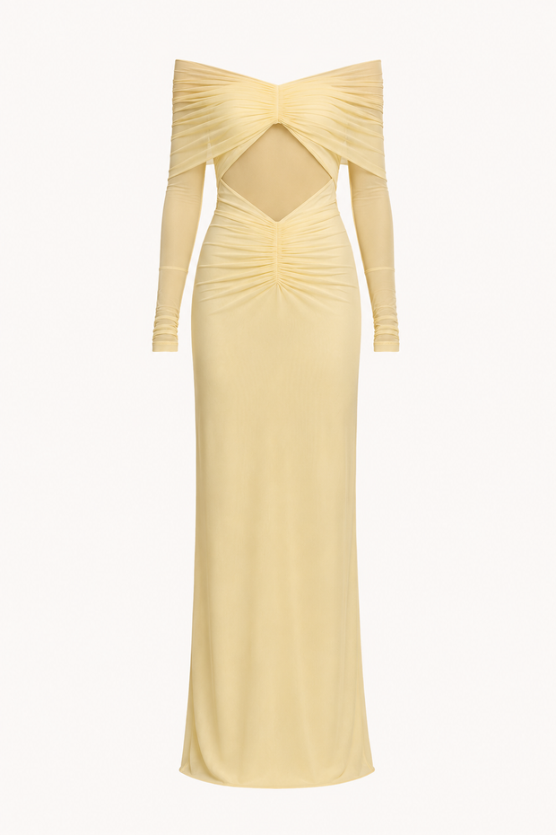 Robe longue femme invité mariage épaules nues taille fendue élégante - Helene