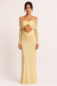 Robe longue femme invité mariage épaules nues taille fendue élégante - Helene