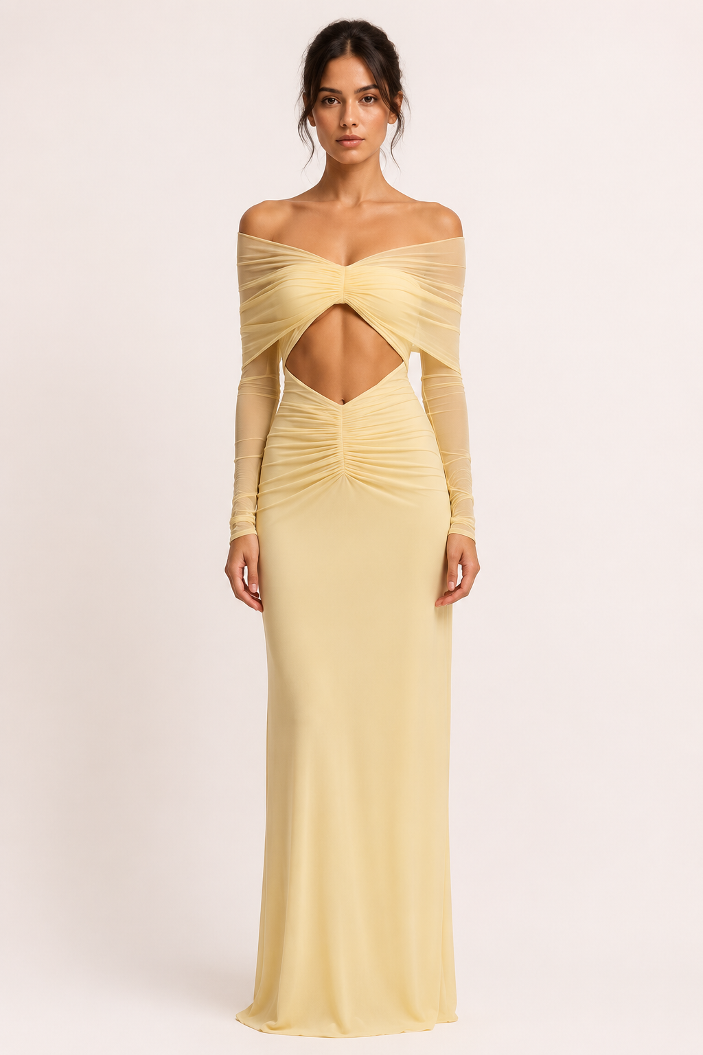 Langes Kleid Frau Hochzeitsgast nackte Schultern Schlitz Taille elegant - Helene