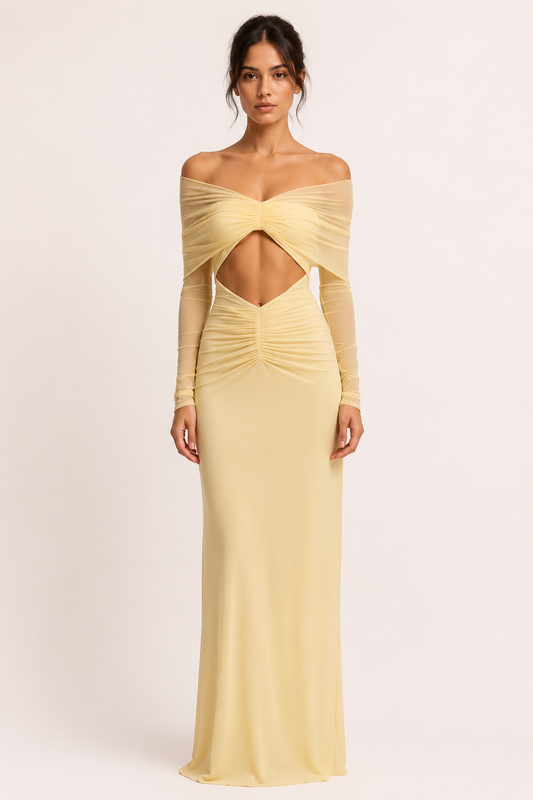 Robe longue femme invité mariage épaules nues taille fendue élégante - Helene
