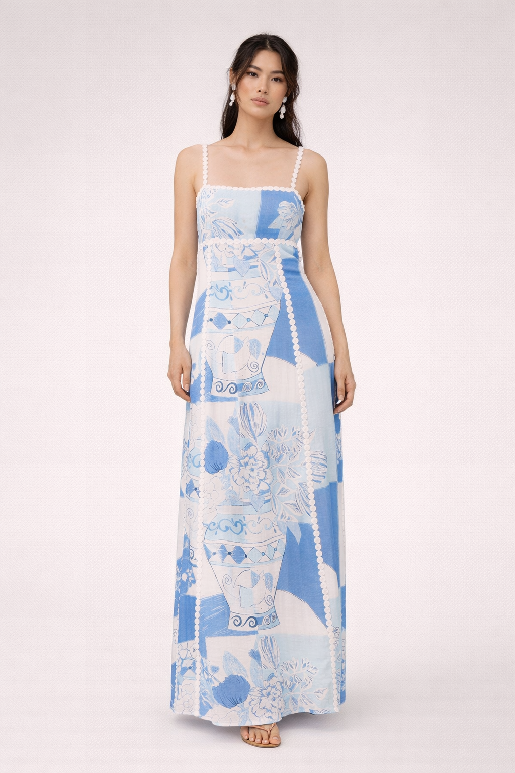 Bedrucktes Maxikleid mit Spitze und Trägern für Frauen - Isabella