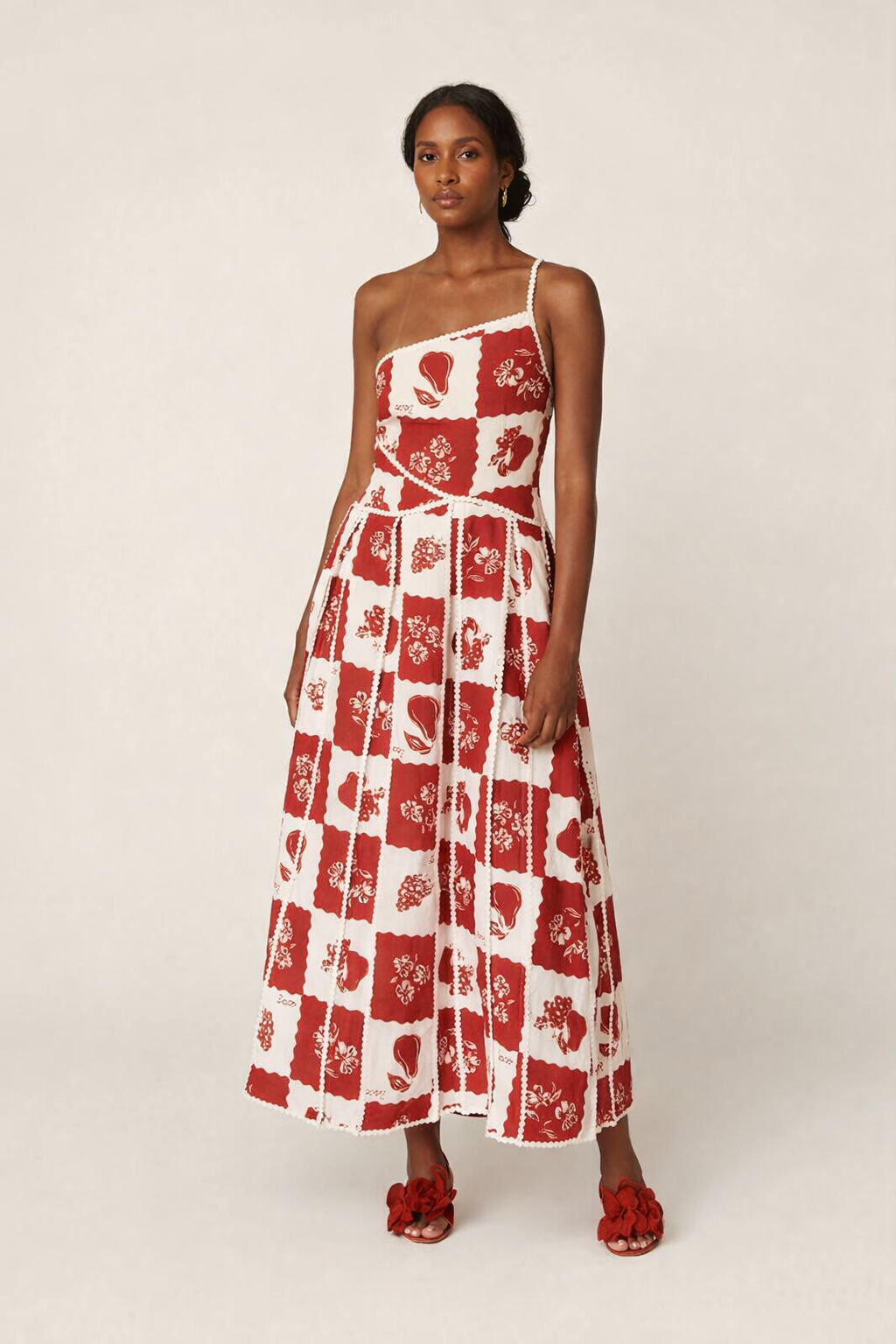 Asymmetrisches Maxikleid mit Blumendetail für Frauen - Savine