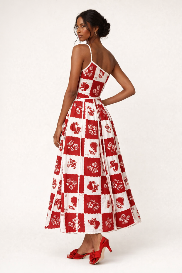 Asymmetrisches Maxikleid mit Blumendetail für Frauen - Savine