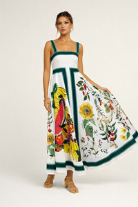 Robe longue à bretelles larges et imprimé floral pour femmes - Nereyda