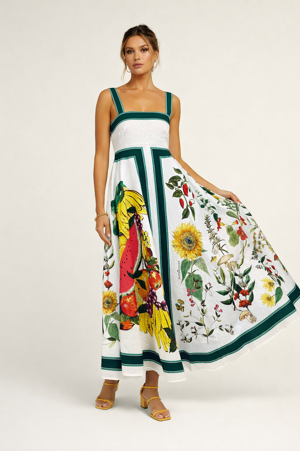 Robe longue à bretelles larges et imprimé floral pour femmes - Nereyda