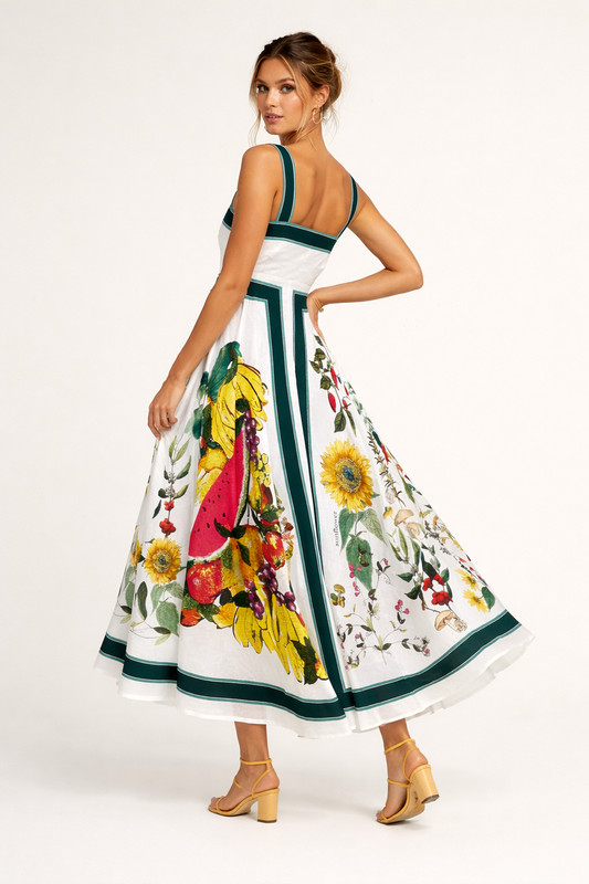 Robe longue à bretelles larges et imprimé floral pour femmes - Nereyda