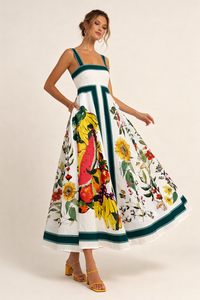 Robe longue à bretelles larges et imprimé floral pour femmes - Nereyda
