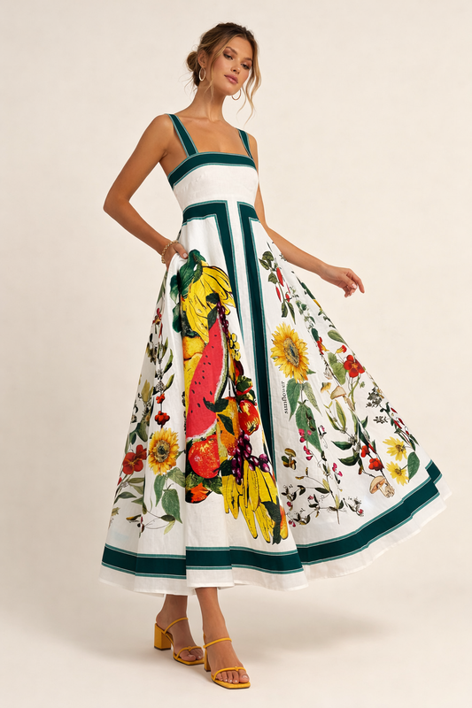Robe longue à bretelles larges et imprimé floral pour femmes - Nereyda