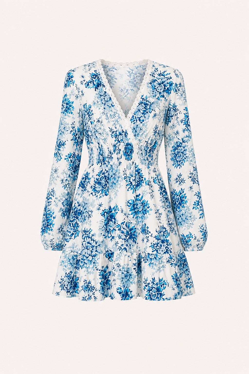 Kurzes Kleid mit Blumendruck und V-Ausschnitt - Claudia
