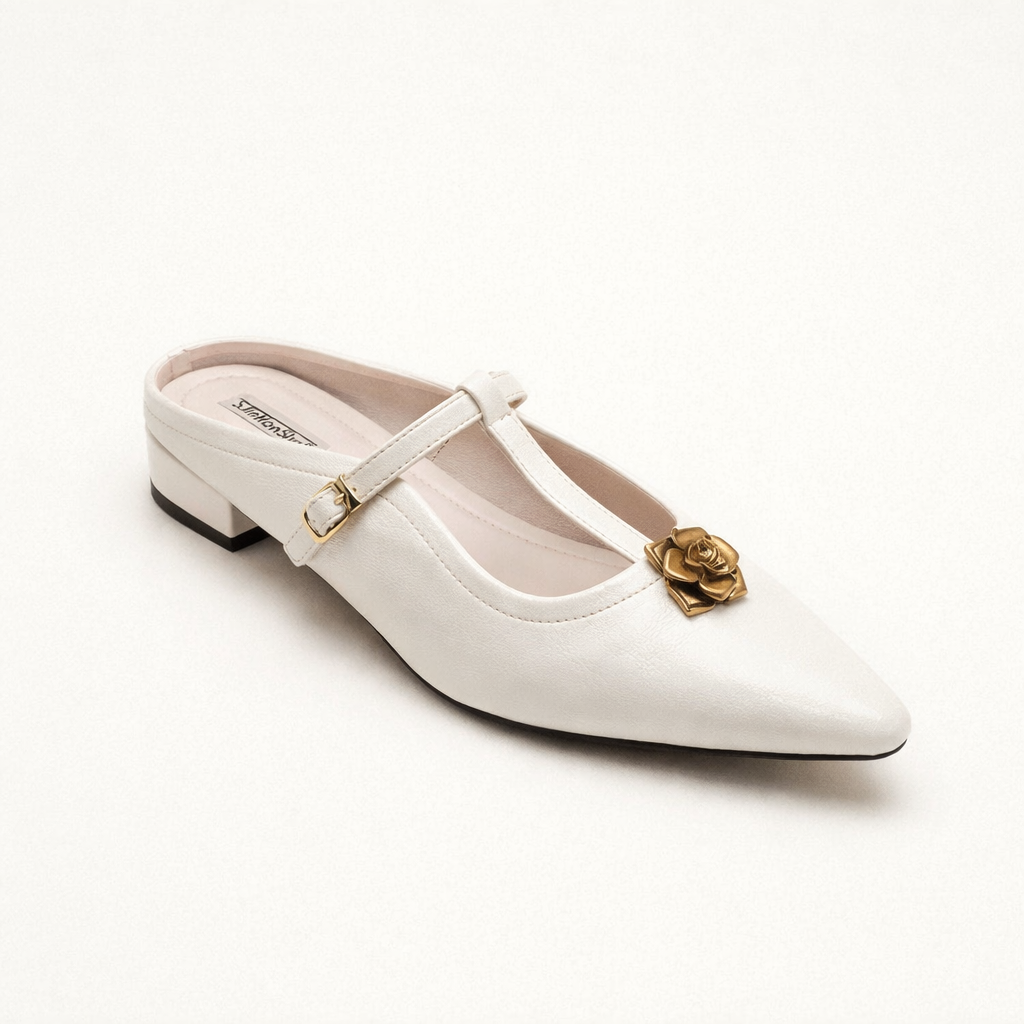 Damen Mary Jane Schuhe elegant spitze Zehe Gold Detail - Floriane