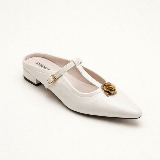 Chaussures mary jane pour femmes, élégantes, à bout pointu, avec détails dorés - Floriane