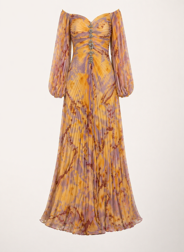 Longue robe élégante pour femme avec fente plissée - Lucia