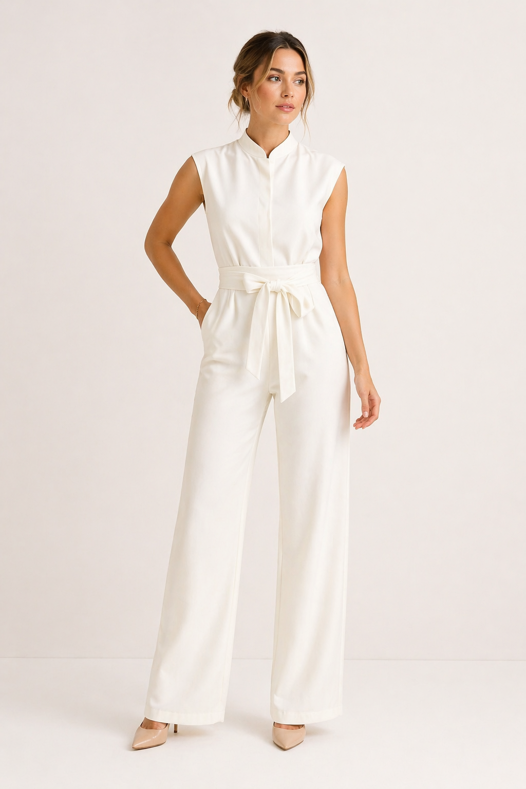 Eleganter Jumpsuit mit weitem Bein und Gürtel für Frauen - Marta