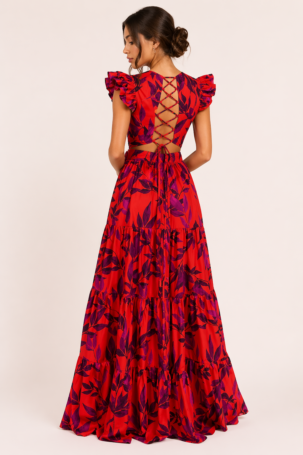 Floral langes Kleid kurze Ärmel Sommer Frau - Camila