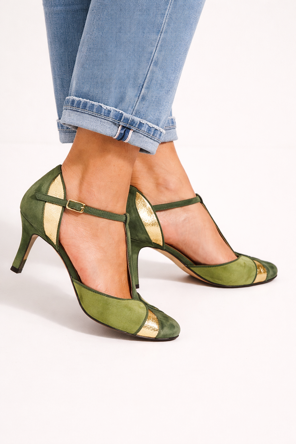 Damenschuhe mit T-Riemen und feinem Absatz - Isaline