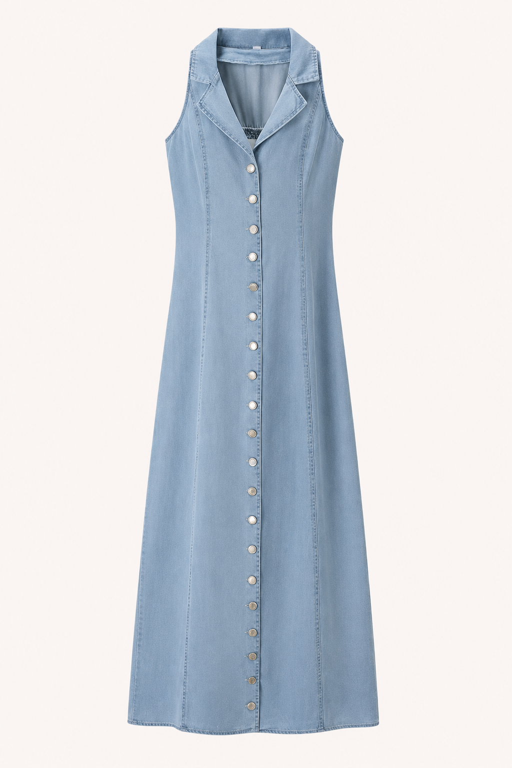Langes ärmelloses Denim-Kleid mit Knopfleiste - Elara