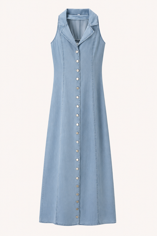 Robe boutonnée décontractée sans manches en denim - Elara