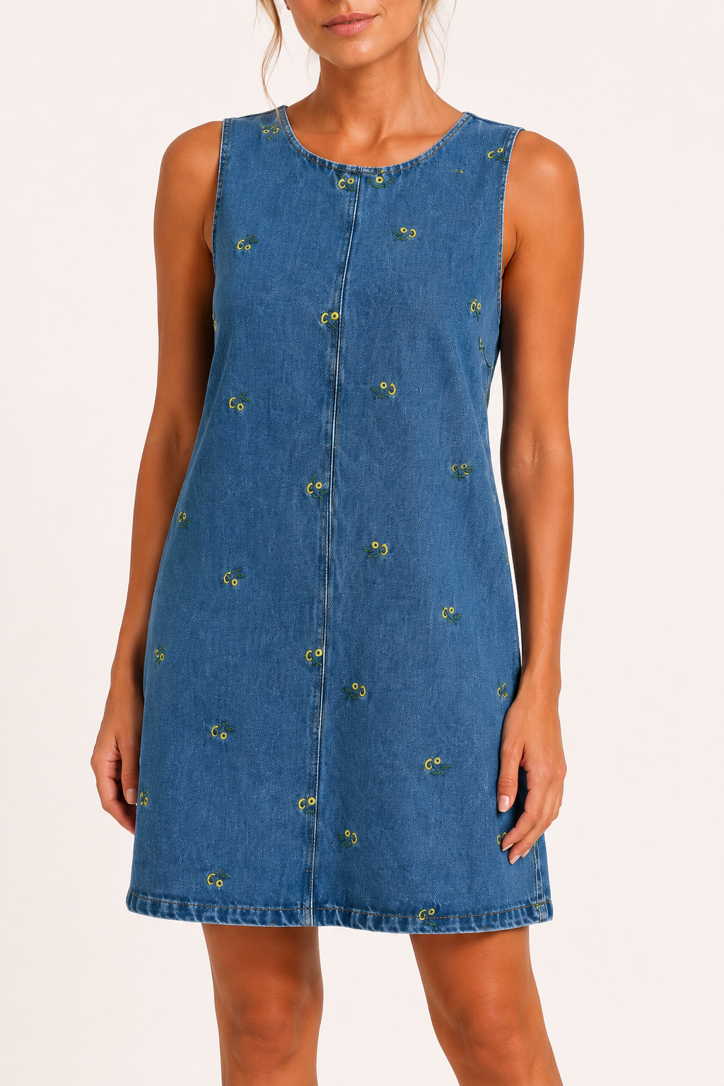 Kurzes ärmelloses Kleid aus Denim für Frauen - Leni