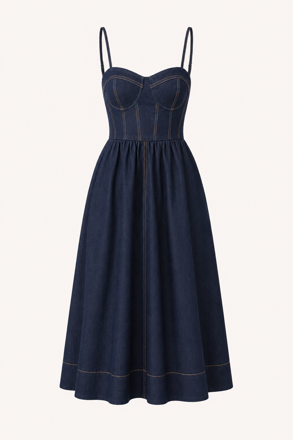 Midi-Kleid aus Denim mit herzförmigem Ausschnitt - Helene