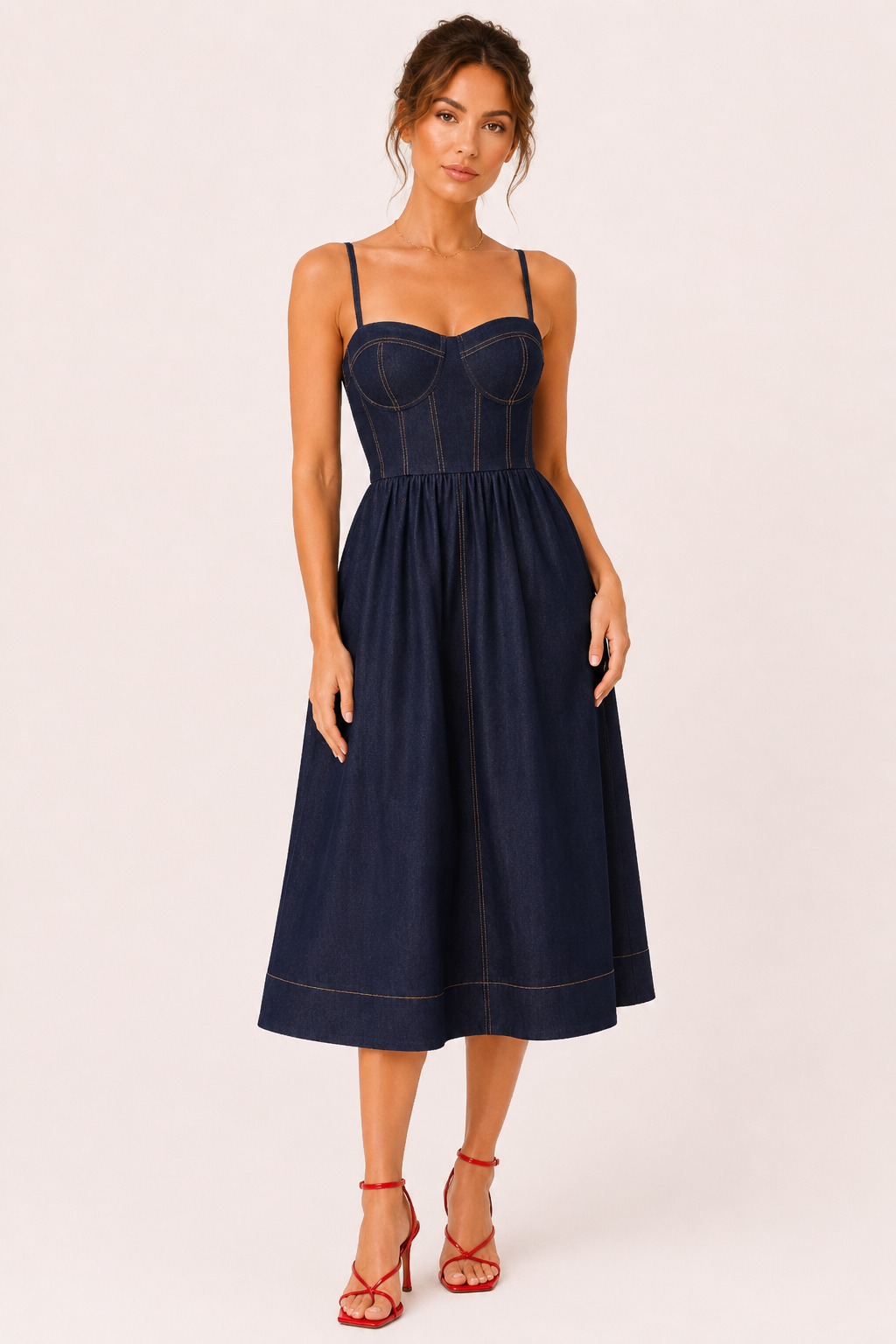 Midi-Kleid aus Denim mit herzförmigem Ausschnitt - Helene