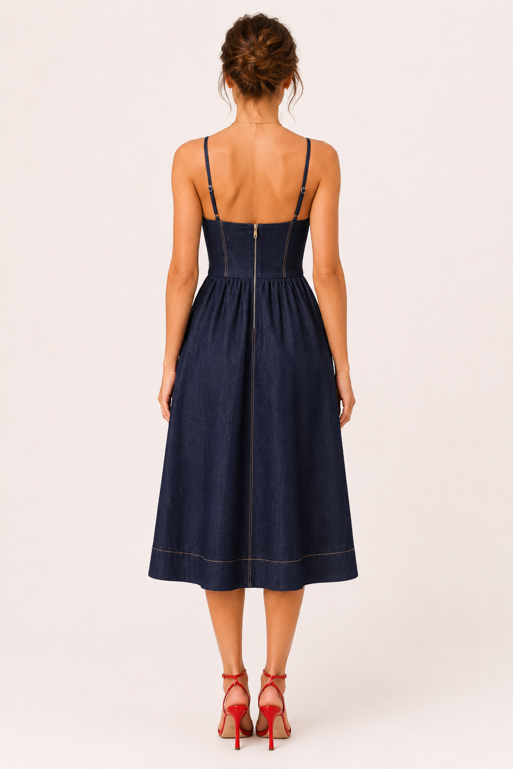 Midi-Kleid aus Denim mit herzförmigem Ausschnitt - Helene