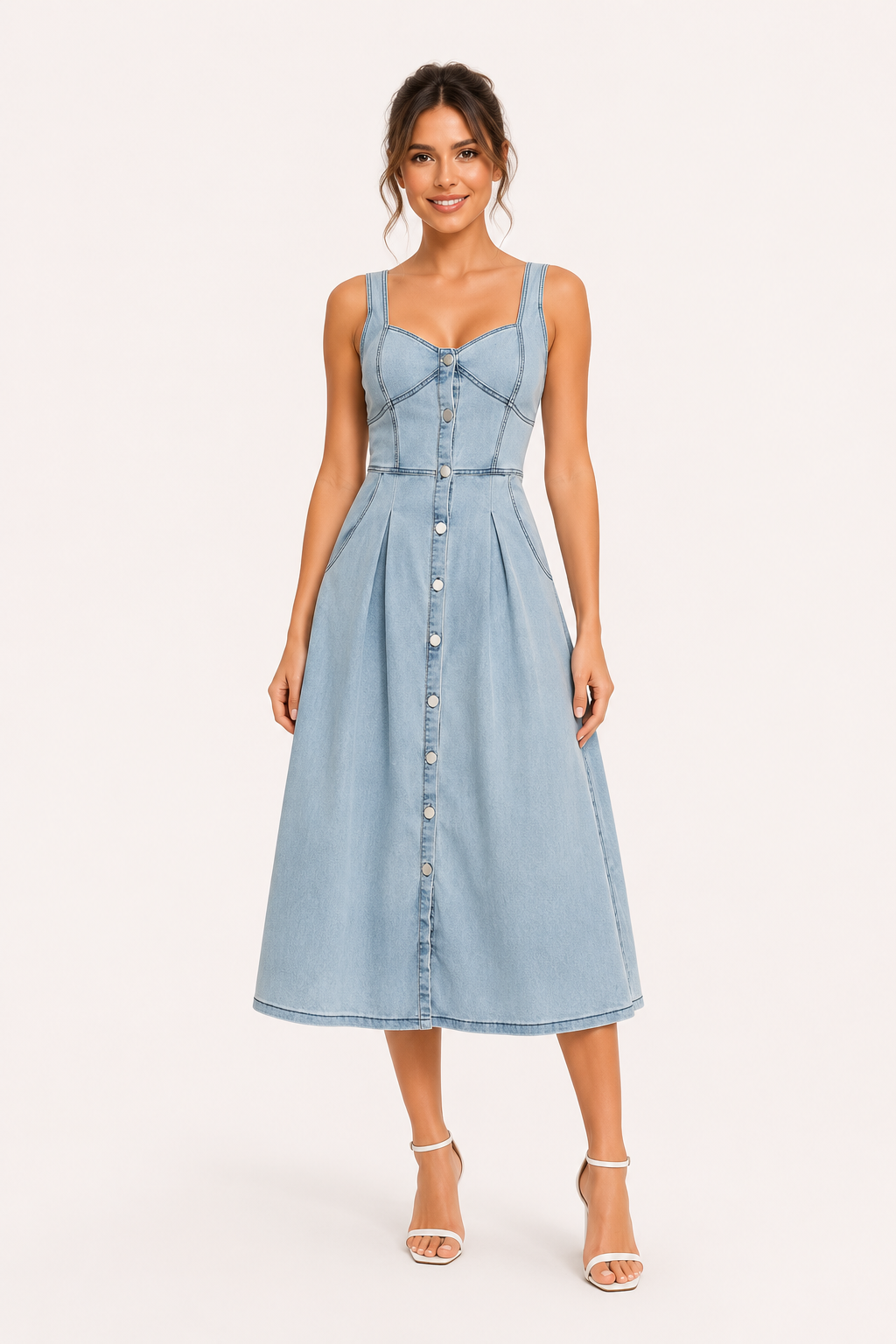 Damen Denim Midikleid mit breiten Trägern - Brigitte