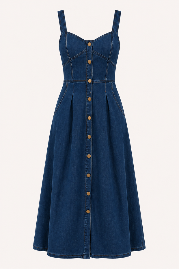 Damen Denim Midikleid mit breiten Trägern - Brigitte