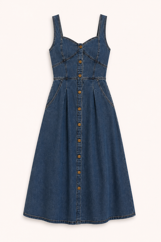Robe midi en denim à larges bretelles pour femme - Brigitte