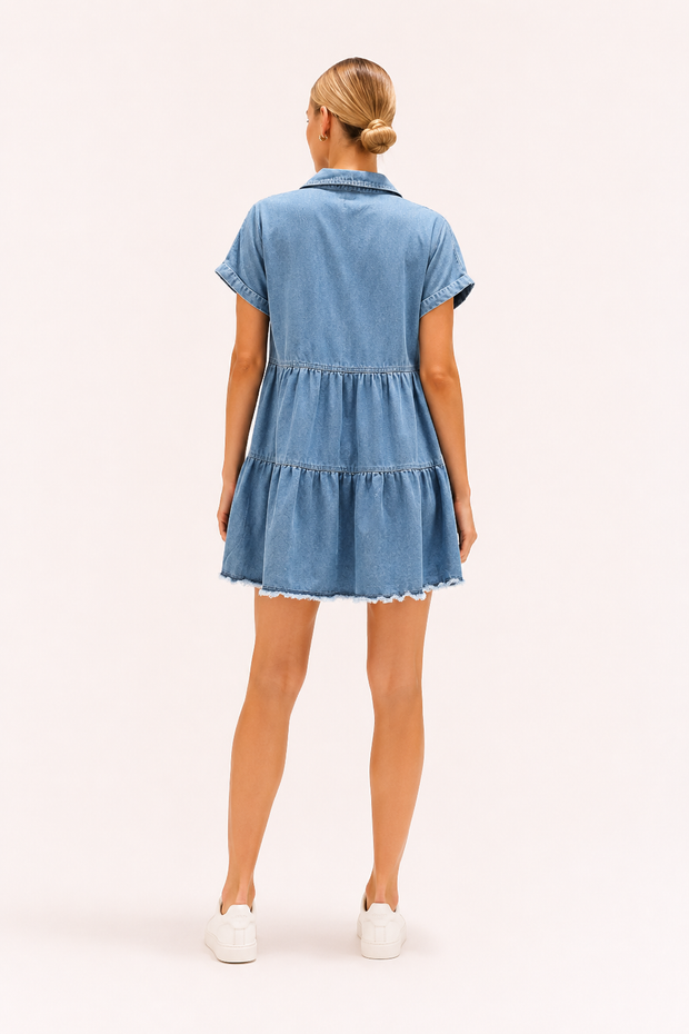 Kurzes Jeanskleid mit kurzen Ärmeln für Frauen - Heike
