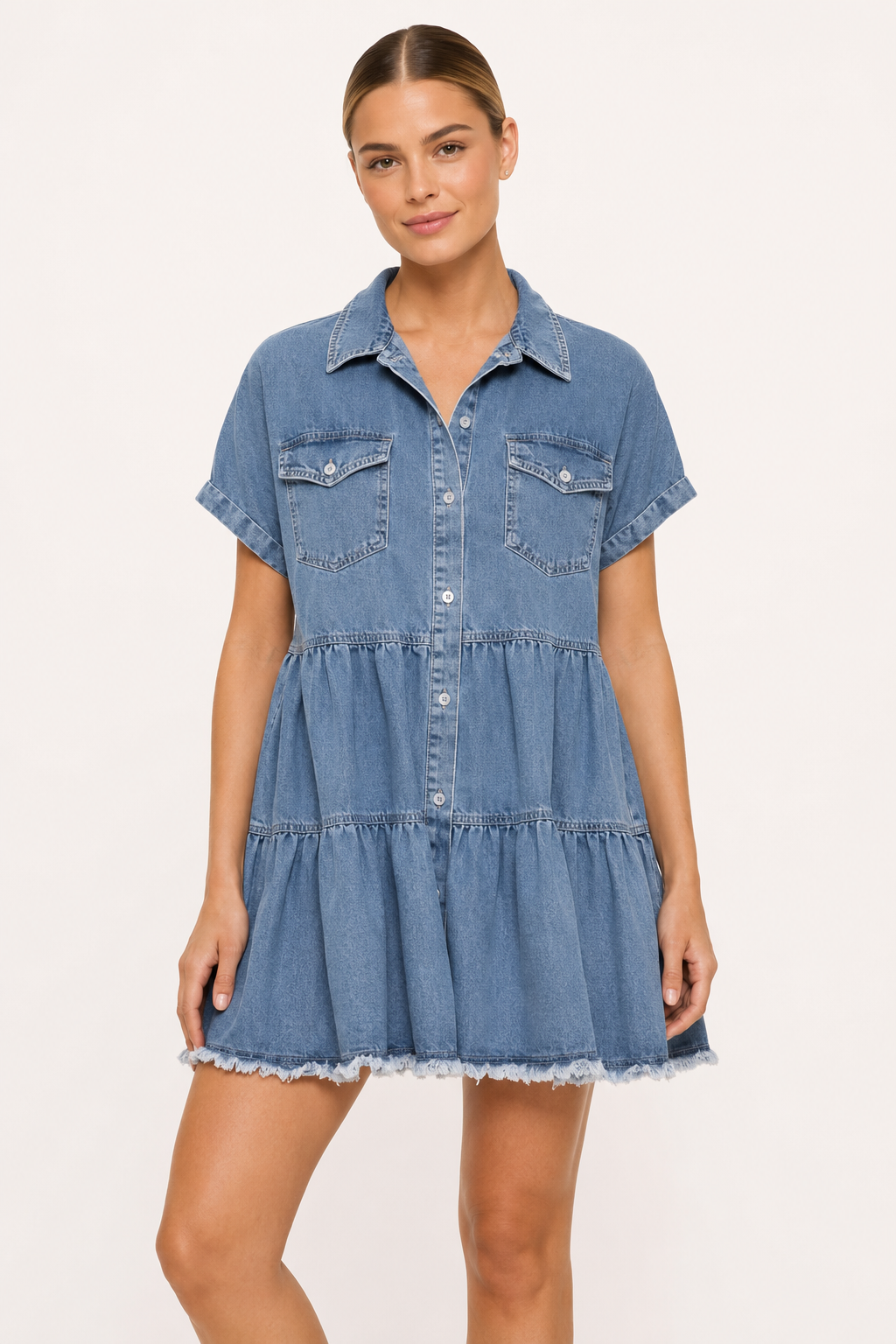 Kurzes Jeanskleid mit kurzen Ärmeln für Frauen - Heike