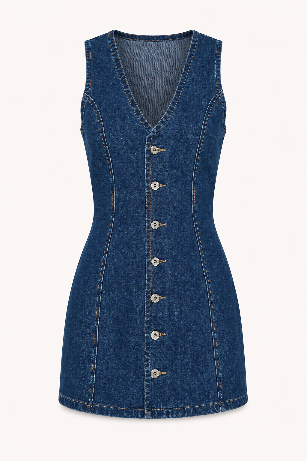 Kurzes Jeanskleid für Damen mit V-Ausschnitt und Knöpfen - Ilse